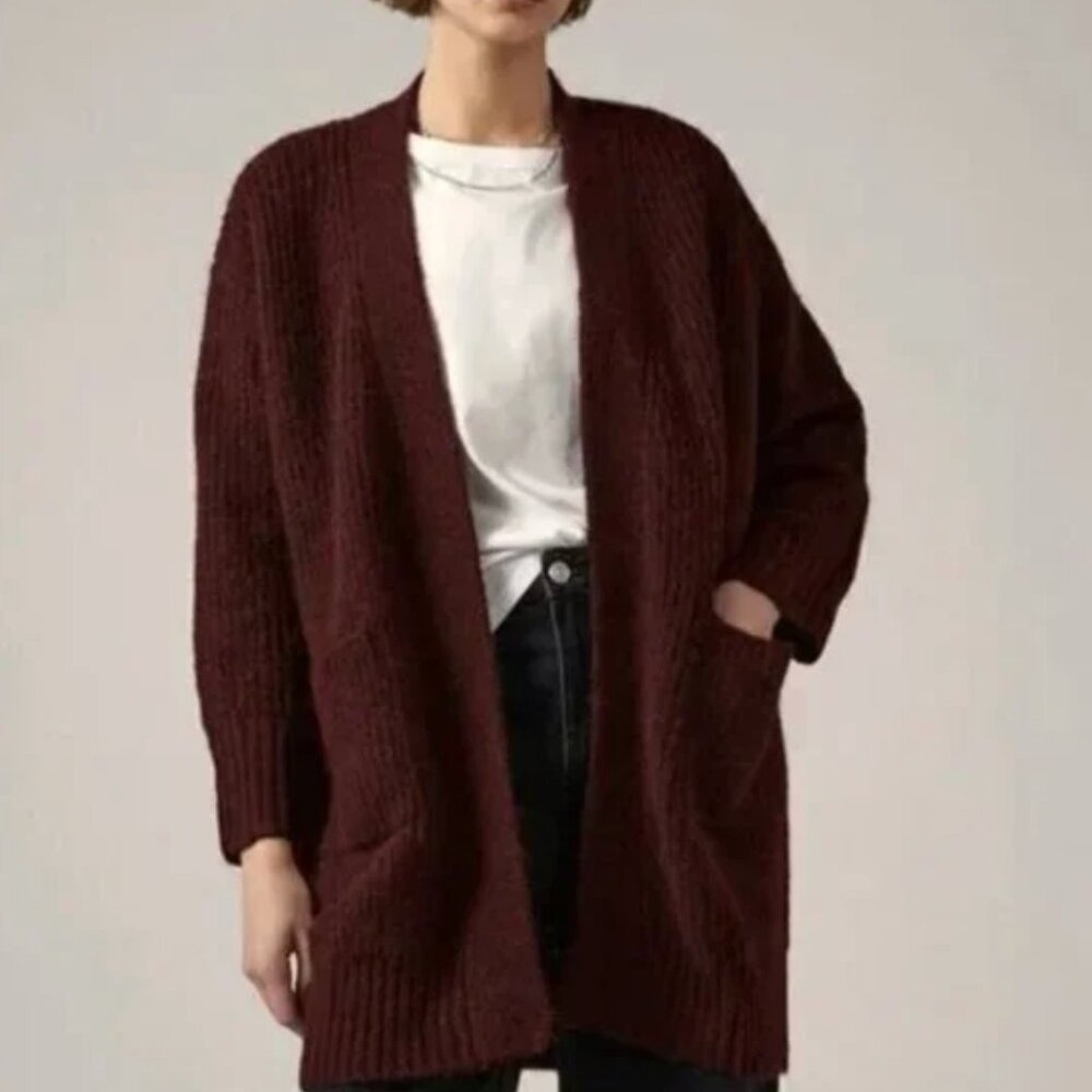 NWOT Zara Burgundy Knit Cardigan Sweater With Pockets